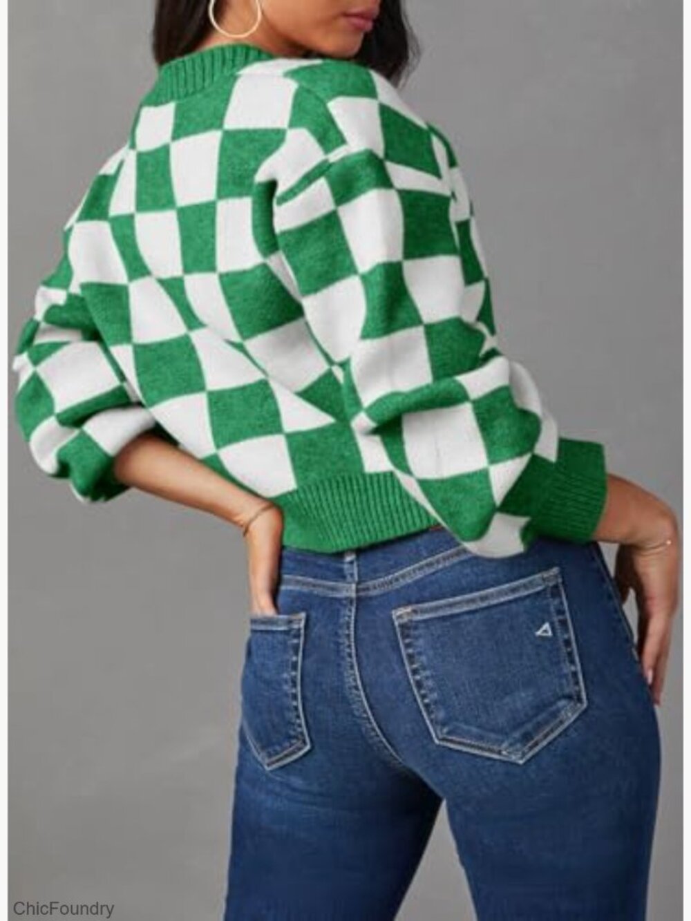 Cropped Cable Knit Cardigan V-Neck Button Down Long Sleeve - Picture 3 of 7